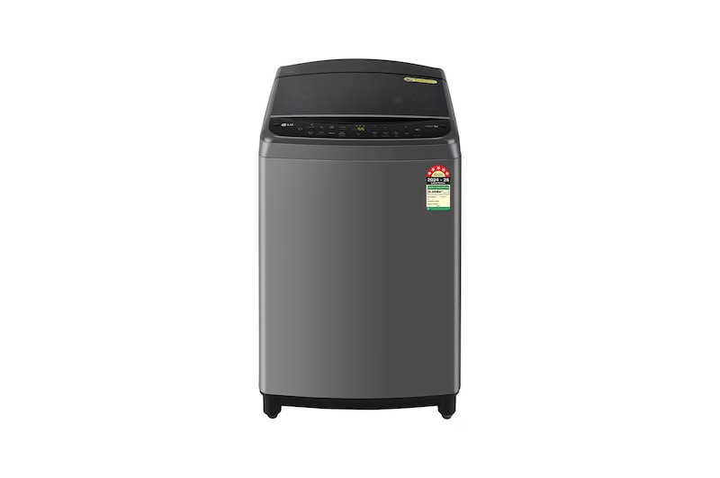 Front view of LG 10Kg Top Load Washing Machine, AI Direct Drive™, Turbowash, Middle Black, 5 Star THD10NWM