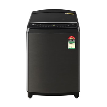 Front view of LG 10Kg Top Load Washing Machine, AI Direct Drive™, In-built Heater, Platinum Black, 5 Star THD10SWP