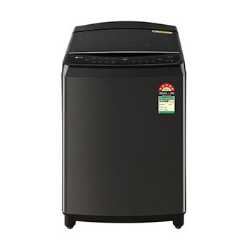 Front view of LG 13Kg Top Load Washing Machine, AI Direct Drive™, In-built Heater, Platinum Black, 5 Star THD13SWP