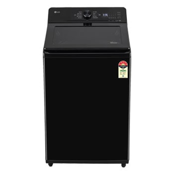 Front view of LG 11Kg Top Load Washing Machine, AI Direct Drive™, In-Built Heater, Stain Clean, Onyx Black, 5 Star TX311SWO