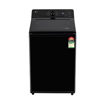 Front view of LG 11Kg Top Load Washing Machine, AI Direct Drive™, In-Built Heater, Stain Clean, Onyx Black, 5 Star TX311SWO