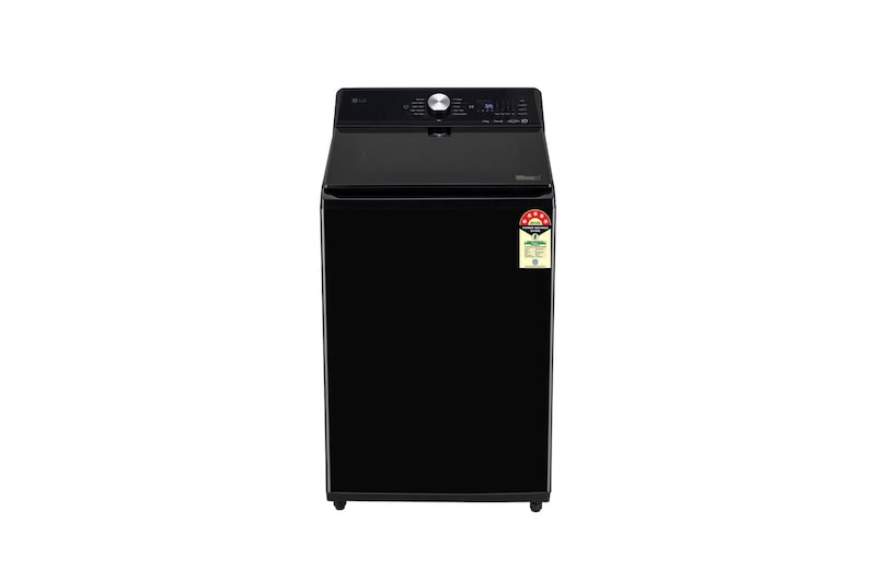 Front view of LG 11Kg Top Load Washing Machine, AI Direct Drive™, In-Built Heater, Stain Clean, Onyx Black, 5 Star TX311SWO