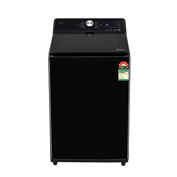 Front view of LG 10Kg Top Load Washing Machine, AI Direct Drive™, In-Built Heater, Stain Clean, Onyx Black, 5 Star TX510SWO