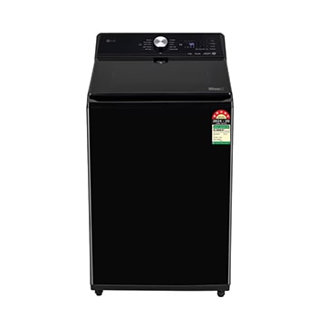 Front view of LG 11Kg Top Load Washing Machine, AI Direct Drive™, In-Built Heater, Stain Clean, Onyx Black, 5 Star TX511SWO