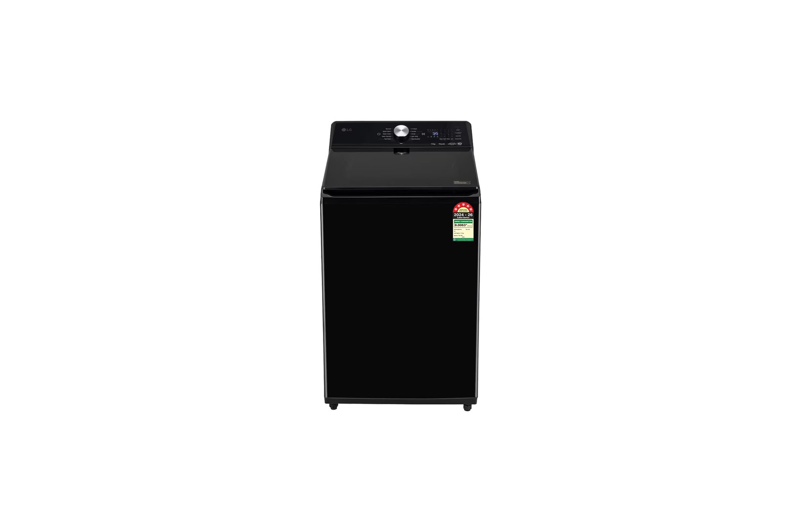 Front view of LG 11Kg Top Load Washing Machine, AI Direct Drive™, In-Built Heater, Stain Clean, Platinum Black, 5 Star TX511SWP