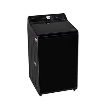 LG TX511SWP 11 kg Top Load Washing Machine with AI DD™ in Platinum Black angled -15° view showing exterior design
