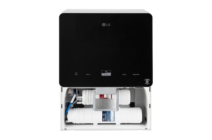 LG 8L RO+UV+MB Water Purifier with Stainless Steel Tank, Premium Glass Finish, WW176GTBW, Front View