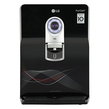 Front view of LG 8L RO+UV+UF+Mineral Booster Water Purifier with Steel Tank, Black WW184ETB
