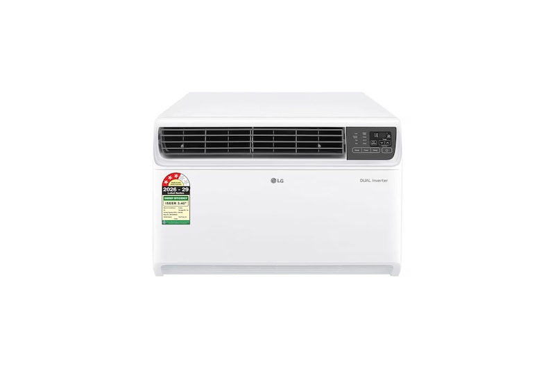 Front view of LG 3 Star (~1.5) Window AC, Dual Inverter, Convertible 4-in-1 Cooling, 100% Copper Tubes, ADC Sensor, 4.7 kW, 2026 Model AW-Q18WUXA