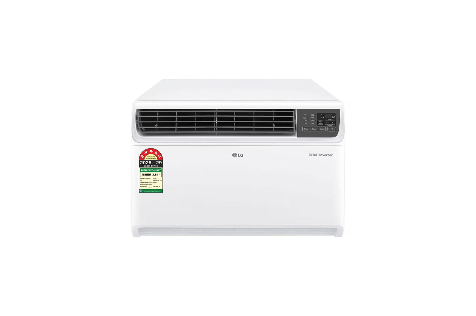 Front view of LG 5 Star (~1.5) Window AC, Convertible 4-in-1 Cooling, Dual Inverter Compressor, 100% Copper Tubes, 5.0 kW, 2026 Model AW-Q18WUZA