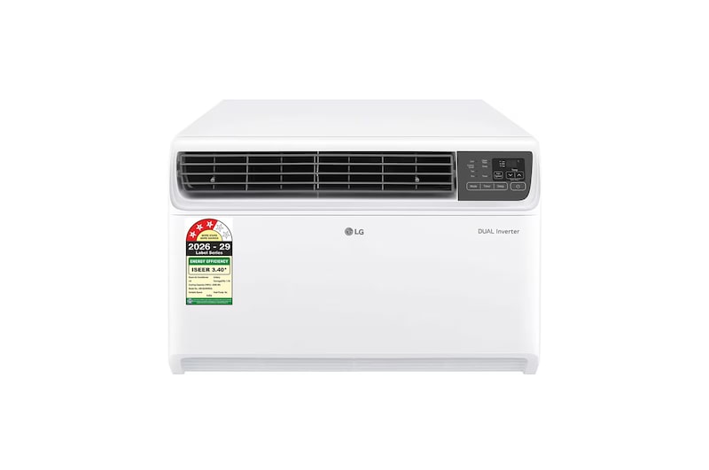 Front view of LG 3 Star (~2.0) Window AC, Dual Inverter, Convertible 4-in-1 Cooling, 100% Copper Tubes, ADC Sensor, Energy Manager+, ThinQ™ (Wi-Fi), 6.2 kW, 2026 Model AW-Q24WWXA