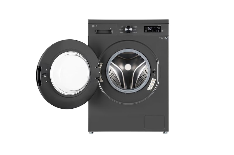 LG 7Kg Front Load Washing Machine, Inverter Direct Drive™, Middle Black, 5 Star, FHB1207Z2M, Door Open
