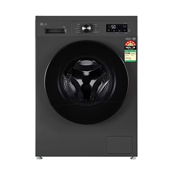 Front view of LG 7 Kg Front Load Washing Machine with Inverter Direct Drive™, Steam Wash, Middle Black, 5 Star FHB1207Z2MA