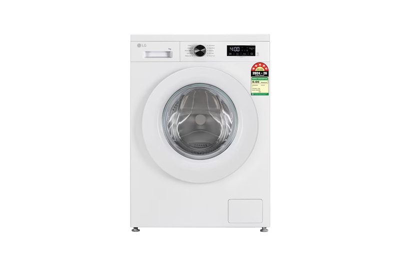 Front view of LG 7 Kg Front Load Washing Machine with Inverter Direct Drive™, Steam Wash, White, 5 Star FHB1207Z2W