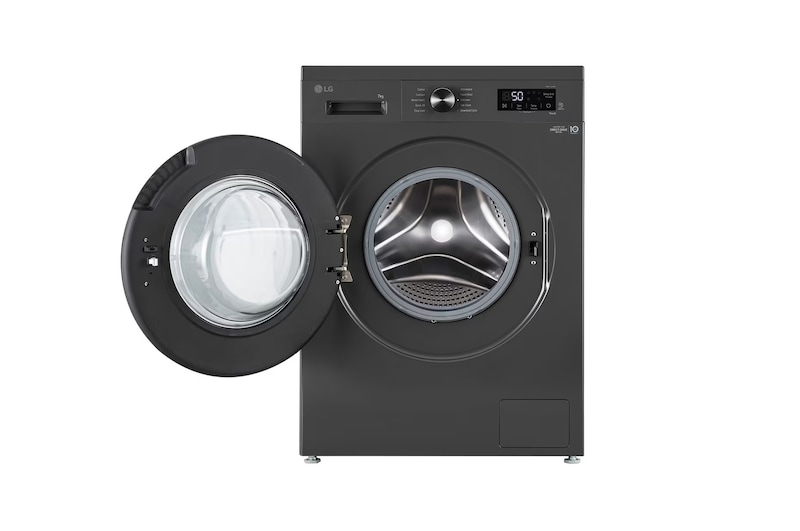 LG 7Kg Front Load Washing Machine, Inverter Direct Drive™, Middle Black, 5 Star, FHB1207Z4M, Door Open