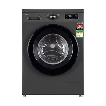Front view of LG 8 Kg Front Load Washing Machine with Inverter Direct Drive™, Steam Wash, Middle Black, 5 Star FHB1208Z2M