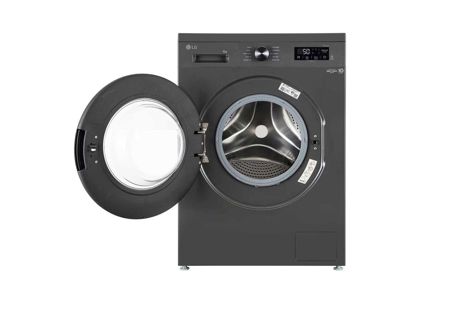 LG 9Kg Front Load Washing Machine, Inverter Direct Drive™, Middle Black, 5 Star, FHB1209Z2M, Door Open