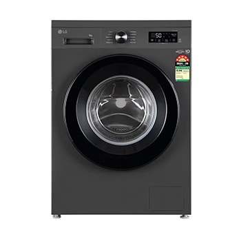 Front view of LG 9 Kg Front Load Washing Machine with Inverter Direct Drive™, Steam Wash, Middle Black, 5 Star FHB1209Z2M