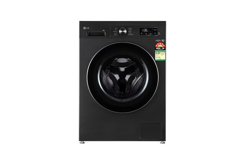 Front view of LG 9Kg Front Load Washing Machine, Inverter Direct Drive™, Platinum Black, 5 Star FHB1209Z4B