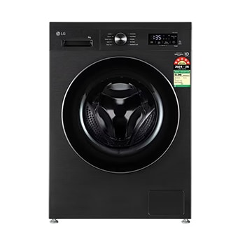 Front view of LG 9Kg Front Load Washing Machine, Inverter Direct Drive™, Platinum Black, 5 Star FHB1209Z4B
