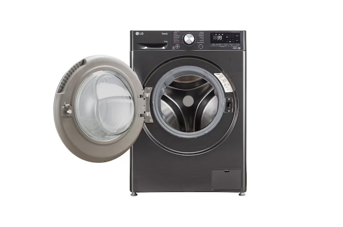 LG 12Kg Front Load Washing Machine, AI Direct Drive™, Platinum Black, 5 Star, FHP1412Z9B, Door Open
