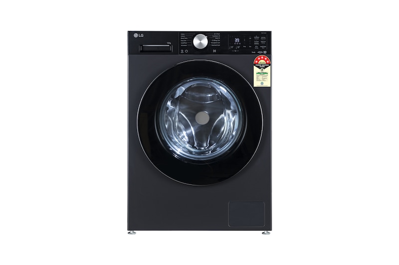 Front view of LG 12Kg Front Load Washing Machine, AI Direct Drive, Ez-Dispense, Essence Graphite, 5 Star FX1412A5ED