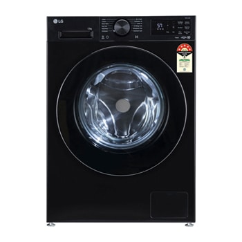 Front view of 12 KG Front Load Washing Machine, AIDD™, Turbowash 360, Onyx Black, 5 Star FX1412N5O