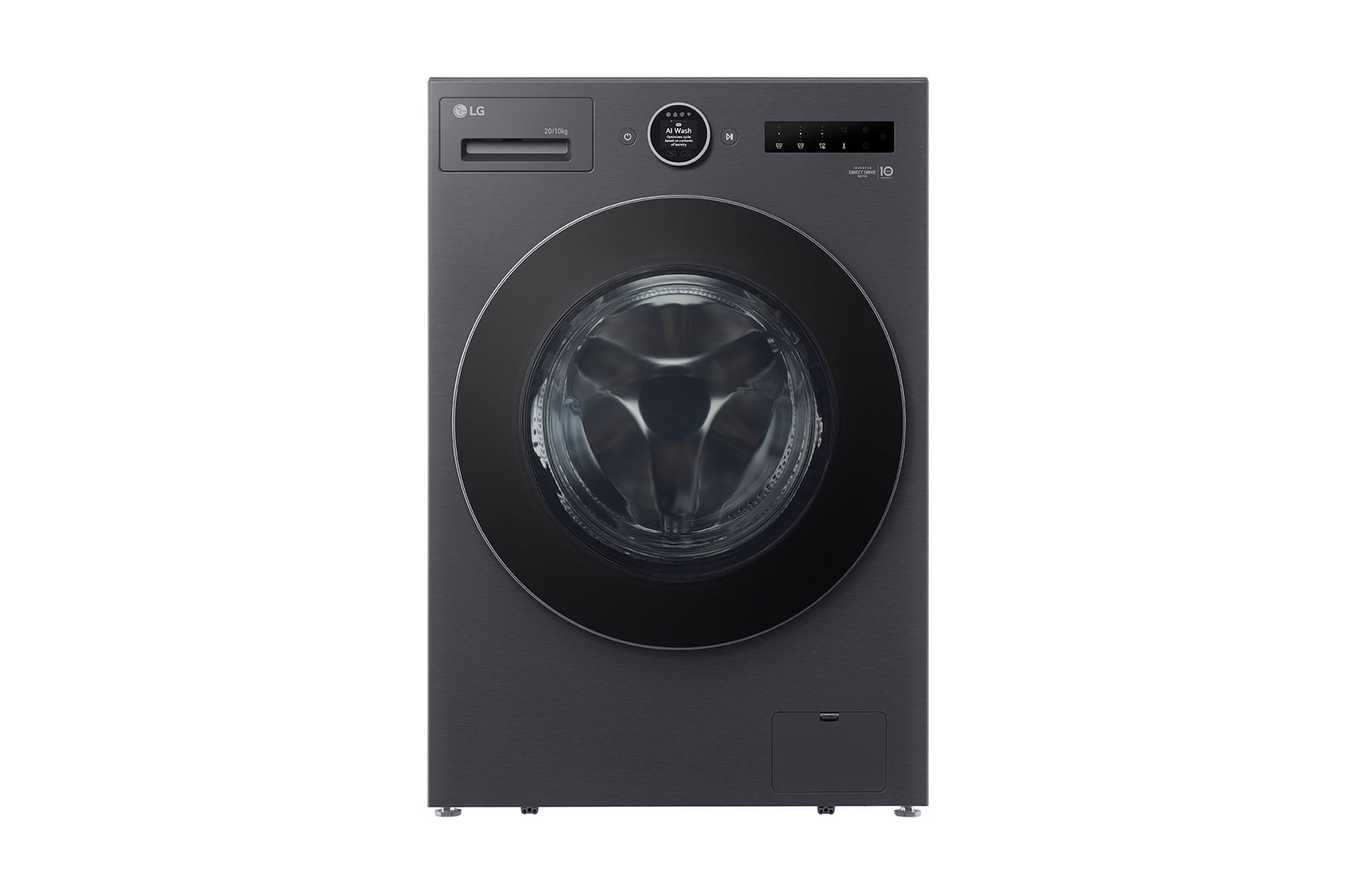 Front view of LG 15Kg Front Load Washing Machine, AI Direct Drive, Ez-Dispense, Essence Graphite, 5 Star FX62515B9E