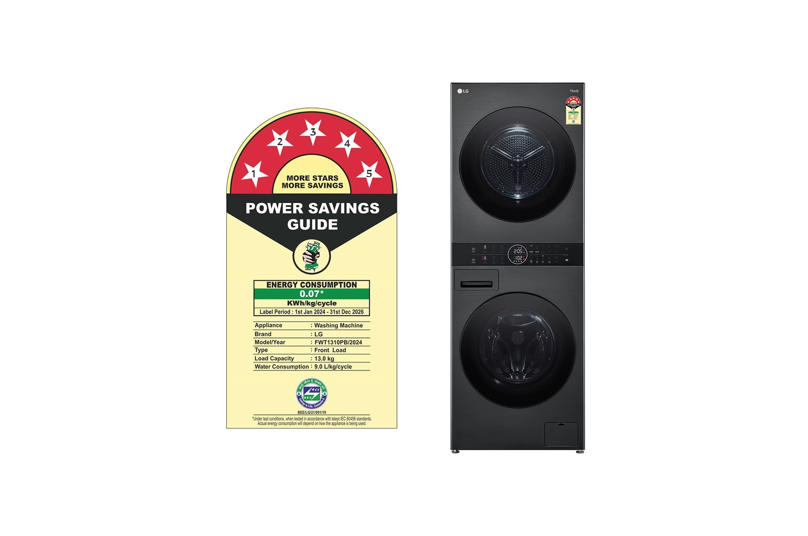 LG FWT1310PB Wash Tower Washer and Dryer Front View with Open Door