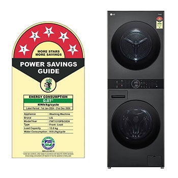 LG FWT1310PB Wash Tower Washer and Dryer Front View with Open Door