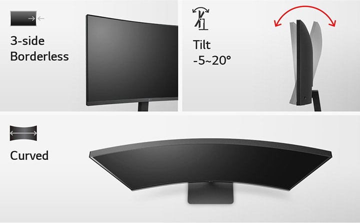 This display has a slim bezel on three sides, and the monitor offering tilt adjustment.