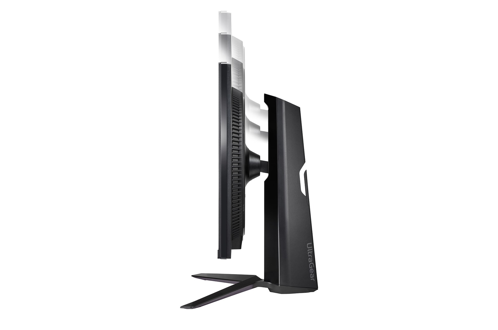 side view of the monitor moving downwards for height adjustment