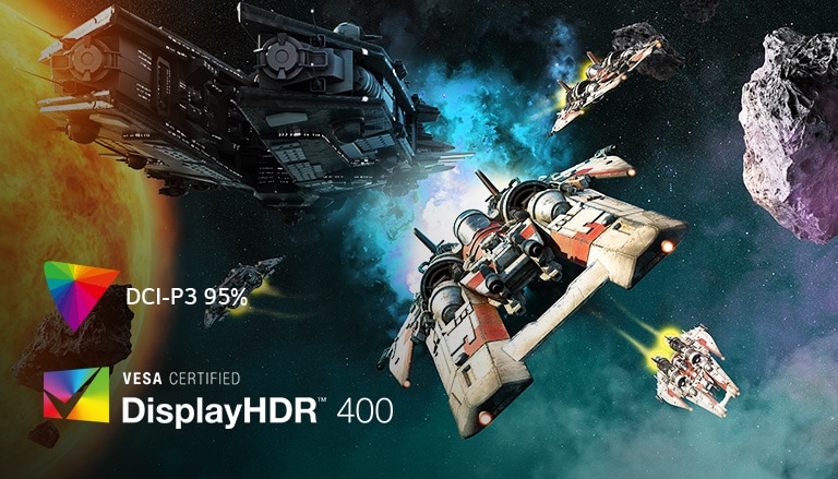 It shows spaceships in outer space. The image is clear and colorful.