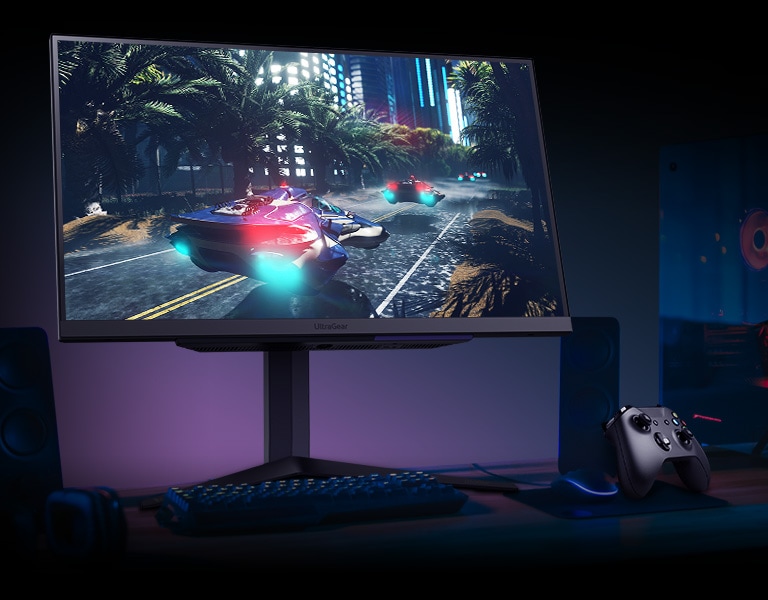 The monitor displays high-quality moving images.