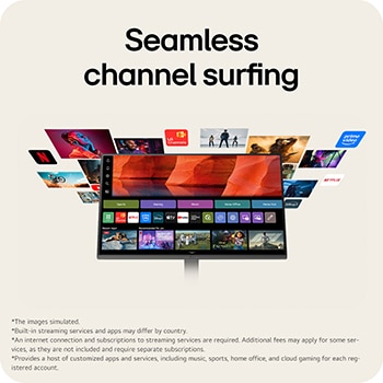 LG Smart Monitor with webOS providing access to built in streaming apps and entertainment content.