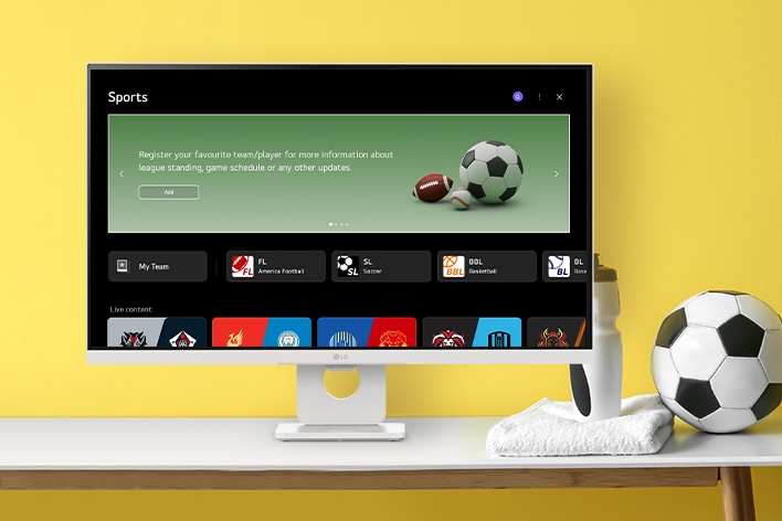 The LG Smart Monitor screen is showing various LG sports screen.