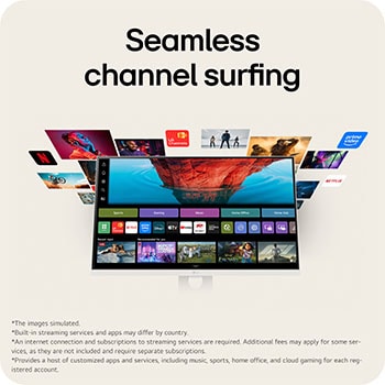 LG Smart Monitor with webOS providing access to built in streaming apps and entertainment content.
