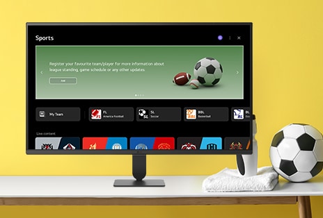 The LG Smart Monitor screen is showing various LG sports screen.
