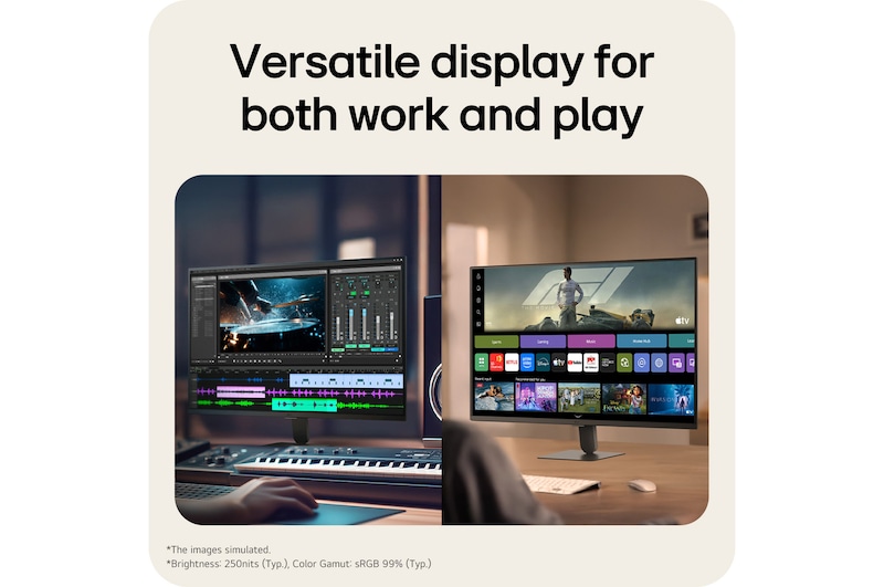 Full HD IPS display on LG Smart Monitor delivering clear visuals for work and everyday use.