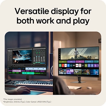 Full HD IPS display on LG Smart Monitor delivering clear visuals for work and everyday use.