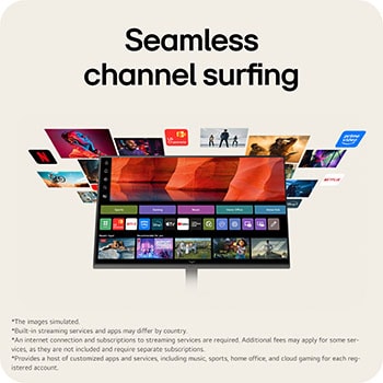 LG Smart Monitor with webOS providing access to built in streaming apps and entertainment content.