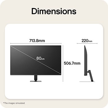 LG Smart Monitor dimensions illustrating overall product size and stand measurements.