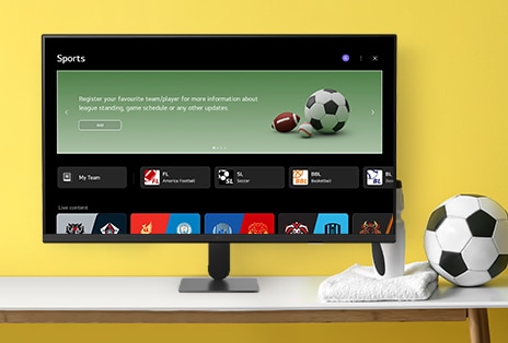The LG Smart Monitor screen is showing various LG sports screen.