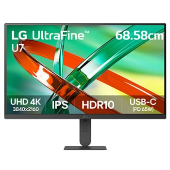 Front view of LG 68.58 cm (27) UltraFine™ U7 UHD 4K IPS monitor, 3-side Virtually Borderless, DCI-P3 90% (Typ.) , HDR10, All-in-one USB-C (PD 65W) 27U730B-B