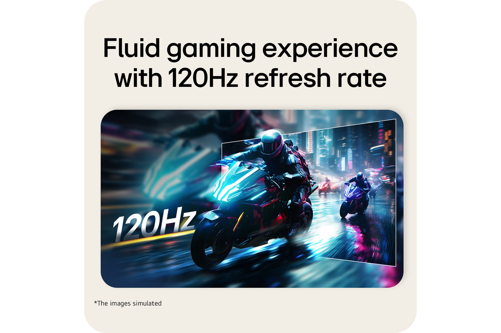 LG UltraWide Curved monitor displaying fast-moving game content with 120Hz refresh rate for smooth motion.