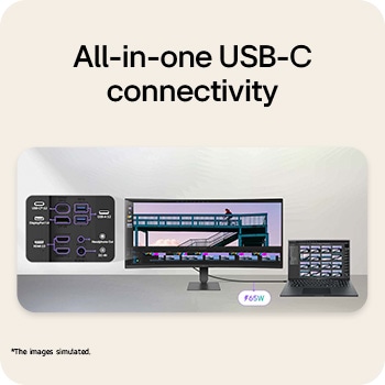 LG UltraWide Curved monitor connected to laptop with USB-C, DisplayPort and HDMI ports highlighted.