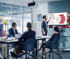 Scenes of LG ProBeam usage in corporate.
