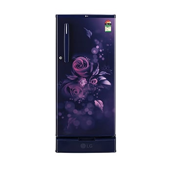 Front view of LG 185L Single Door Refrigerator, Smart Inverter Compressor, Base Stand Drawer, Blue Euphoria Finish, 4 Star GL-D199OBEY