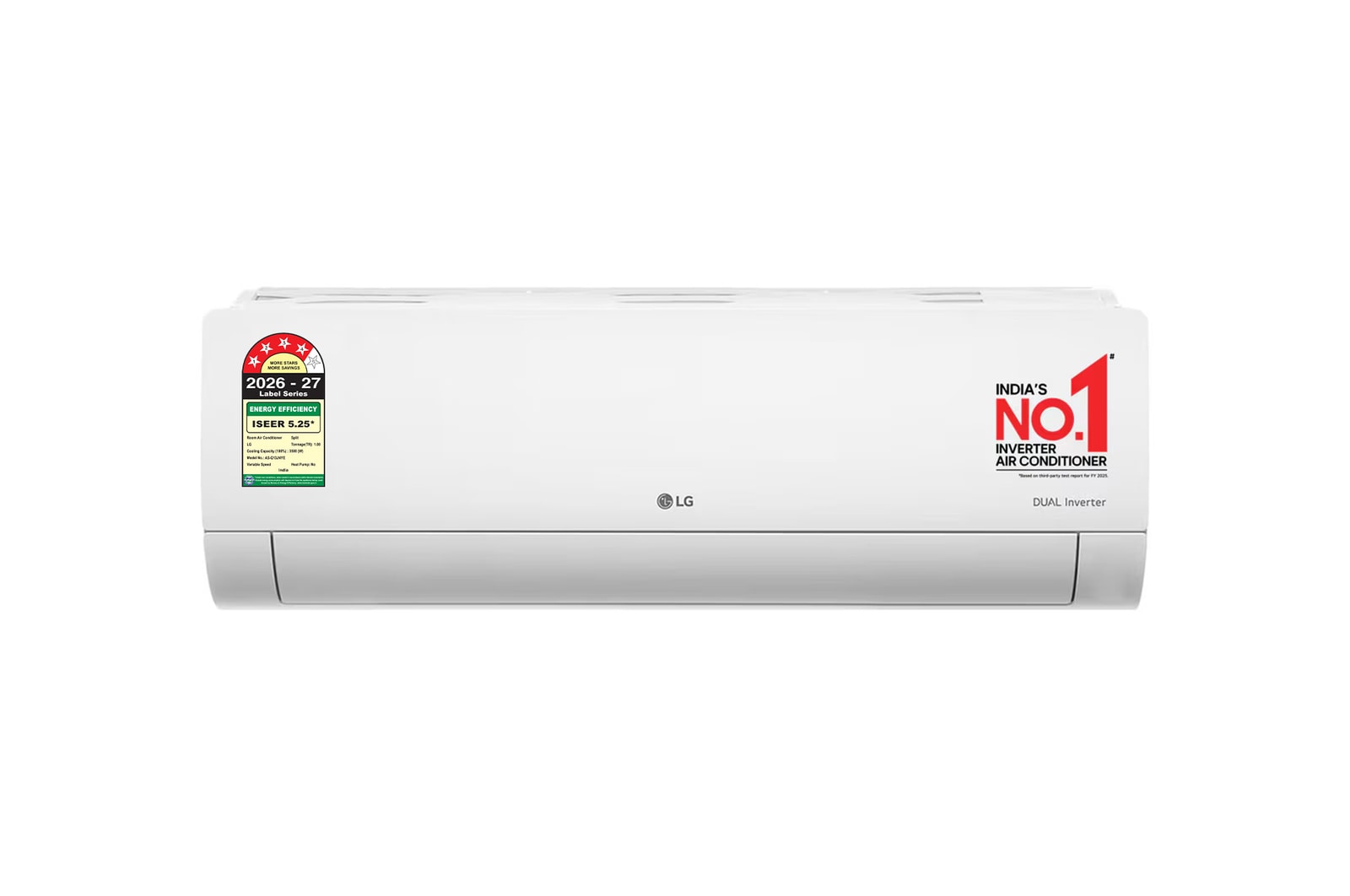 Front view of LG 4 Star (~1.0) Split AC, AI Convertible 6-in-1 Cooling, Viraat Mode, Diet Mode+, 3.5 kW, 2026 Model AS-Q13JNYE