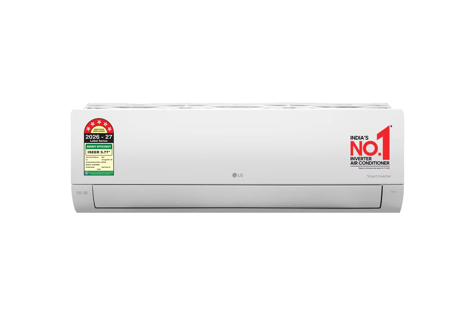 Front view of LG 5 Star (1.0) Split AC, AI Convertible 6-in-1, Diet Mode+, Viraat Mode, 100% Copper Tubes, 3.5 kW, 2026 Model AS-Q14ENZE